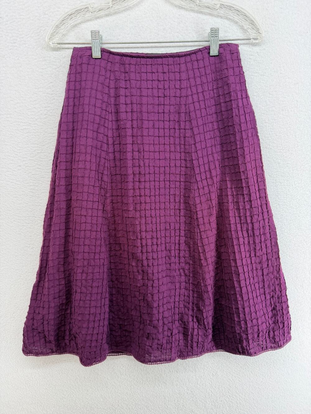 EILEEN FISHER Skirt PP Stretch Cotton Voile Box Knee Length Lined Purple